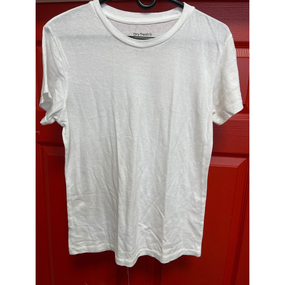 Dry Fresh White Short Sleeve Crewneck T-Shirt Mens Small Cotton Blend Basic Tee